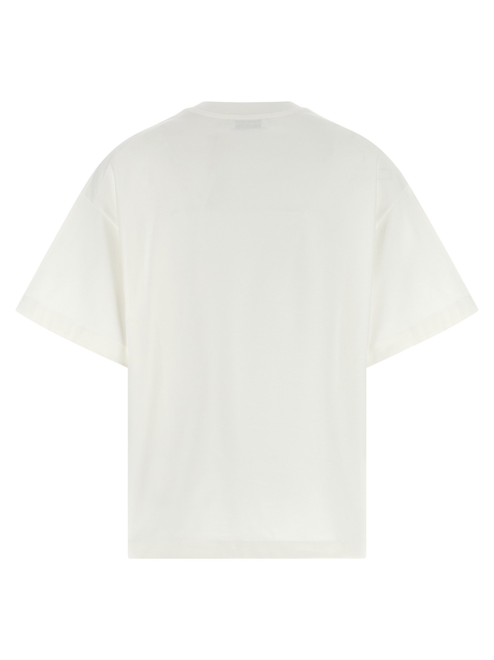 T-Shirt by Jil Sander for women in cotton bicolour, black, white & print showcases a dramatic silhouette, elegantly detailed with a dramatic crew neckline and for a truly dramatic finish.