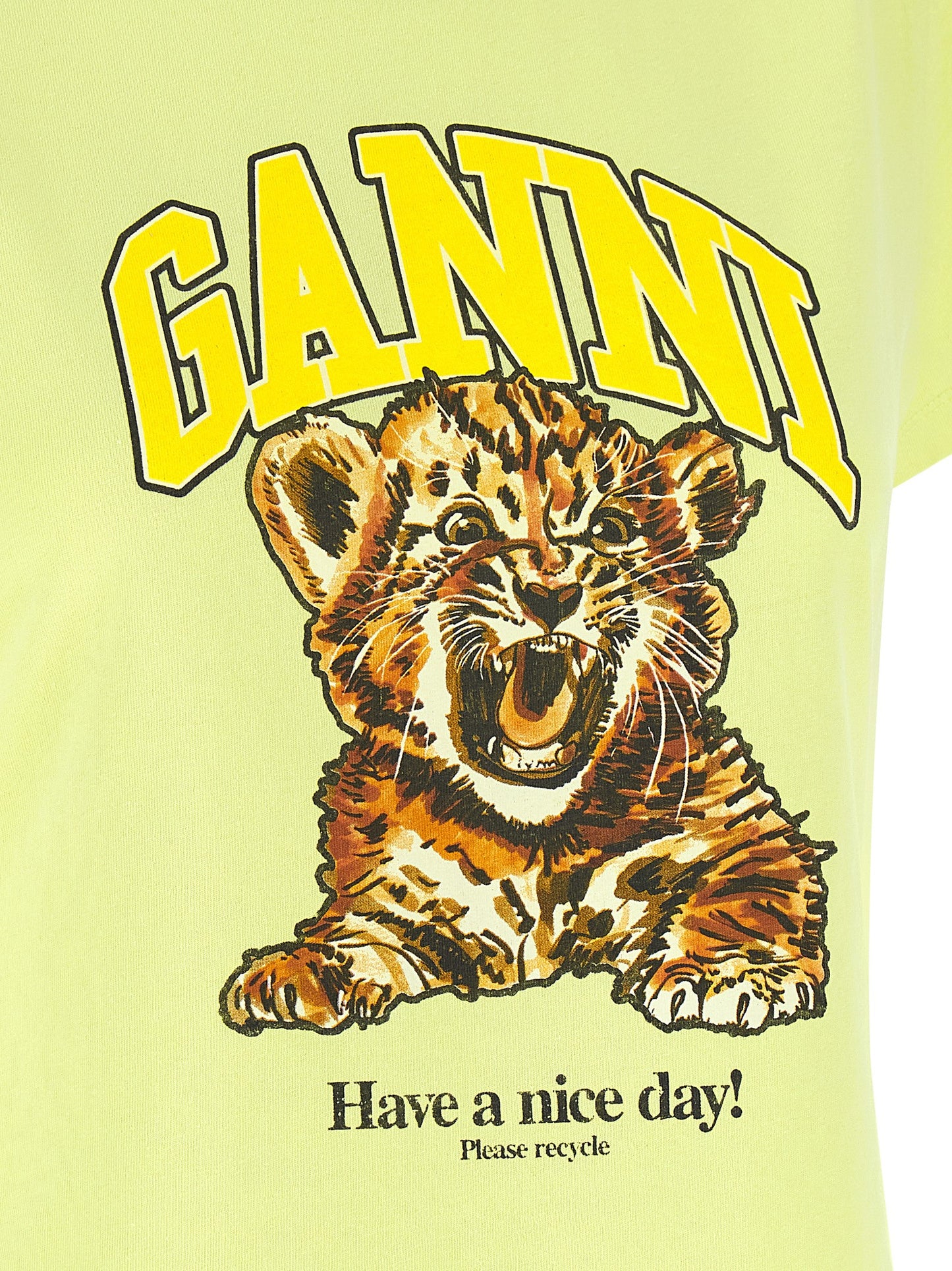 T-Shirt by Ganni for women in organic cotton bicolour, green & print features an edgy silhouette, meticulously detailed with a sophisticated and for a truly edgy finish.
