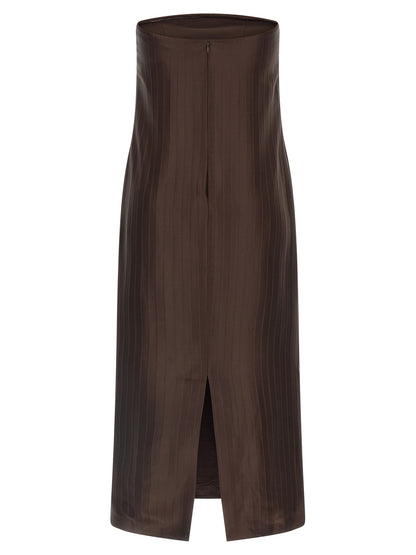 Dress by Loulou De Saison for women in viscose silk brown & striped features an cute silhouette, detailed with a and that elegantly flows into a cute midi.
