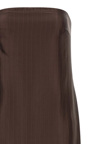 Dress by Loulou De Saison for women in viscose silk brown & striped features an sultry silhouette defined by a and , falling to an sultry midi for a sultry look.