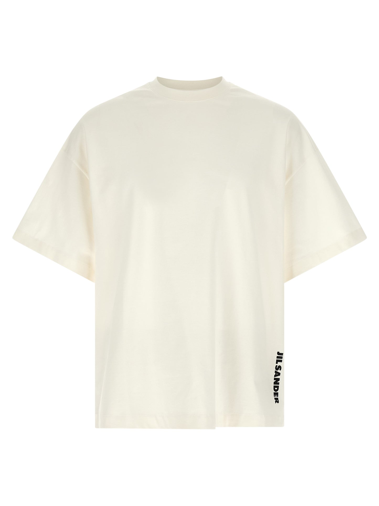T-Shirt by Jil Sander for men in cotton bicolour, black, white & print features an edgy silhouette, meticulously detailed with a sophisticated short-sleeve and crew neckline for a truly edgy finish.