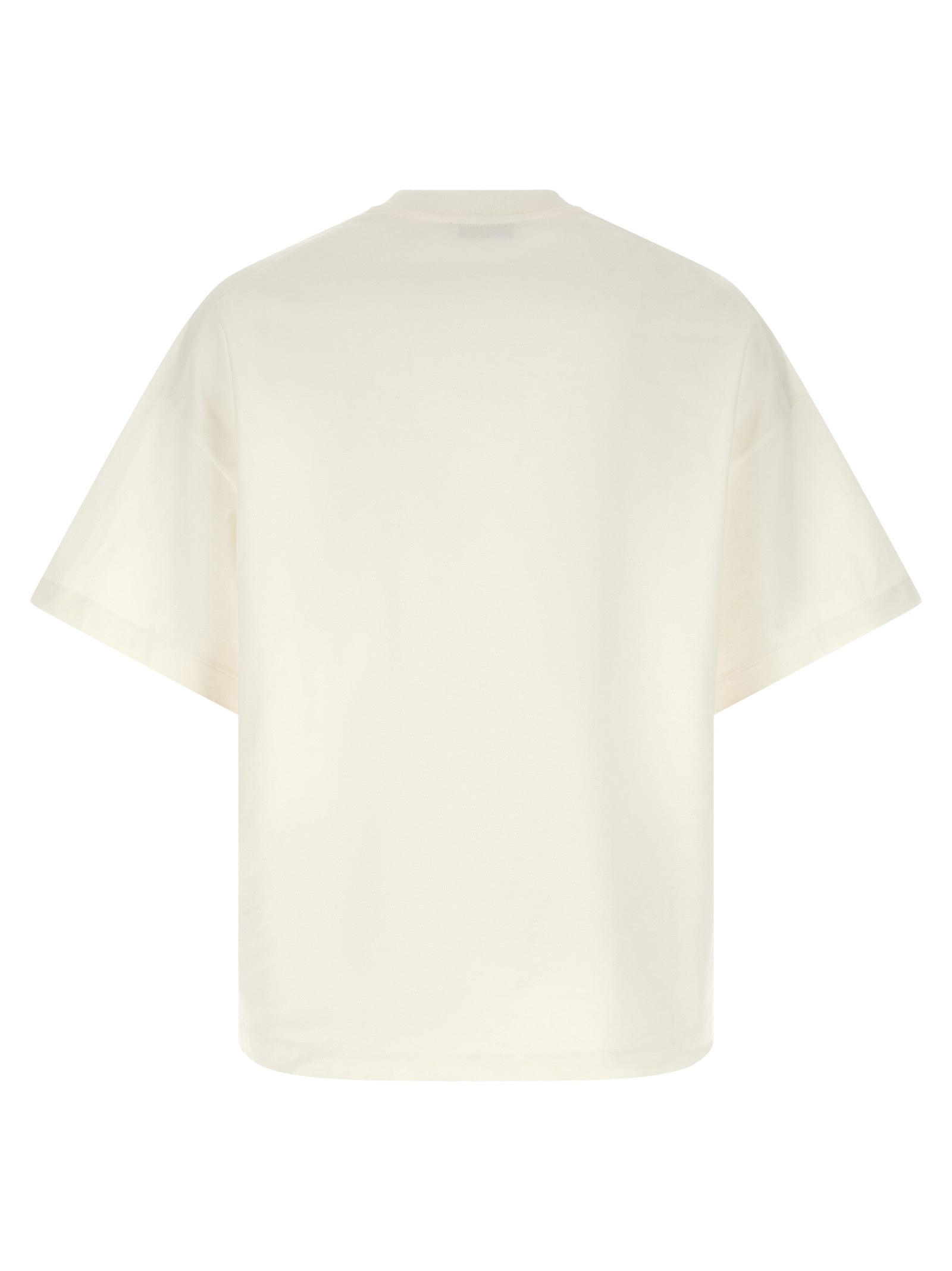T-Shirt by Jil Sander for men in cotton bicolour, black, white & print showcases a unassuming silhouette, artfully detailed with a refined crew neckline and unassuming for a sophisticated, contemporary look.