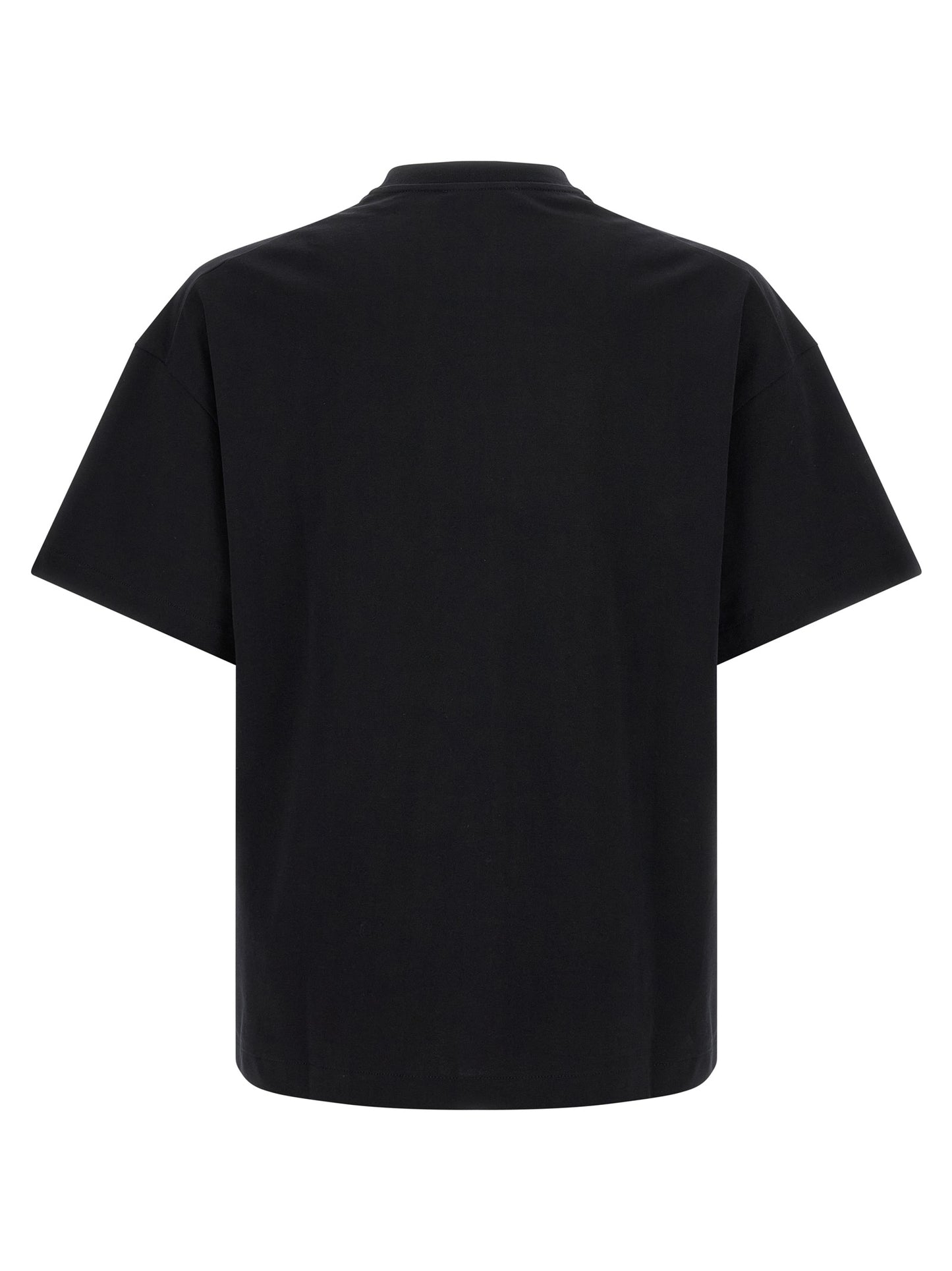 T-Shirt by Jil Sander for men in cotton bicolour, black, white & print showcases a unassuming silhouette, artfully detailed with a refined crew neckline and unassuming for a sophisticated, contemporary look.