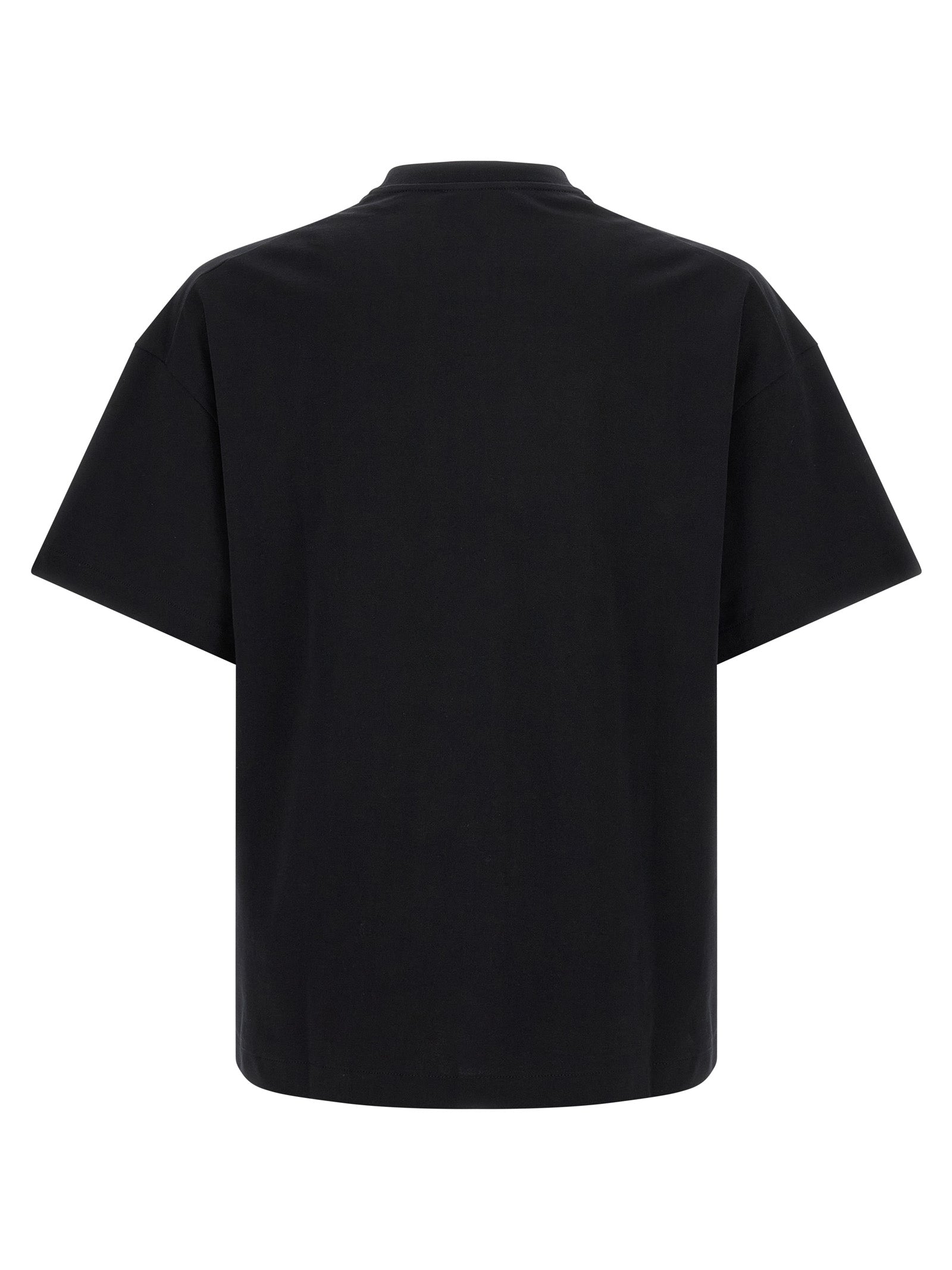 T-Shirt by Jil Sander for men in cotton bicolour, black, white & print showcases a unassuming silhouette, artfully detailed with a refined crew neckline and unassuming for a sophisticated, contemporary look.