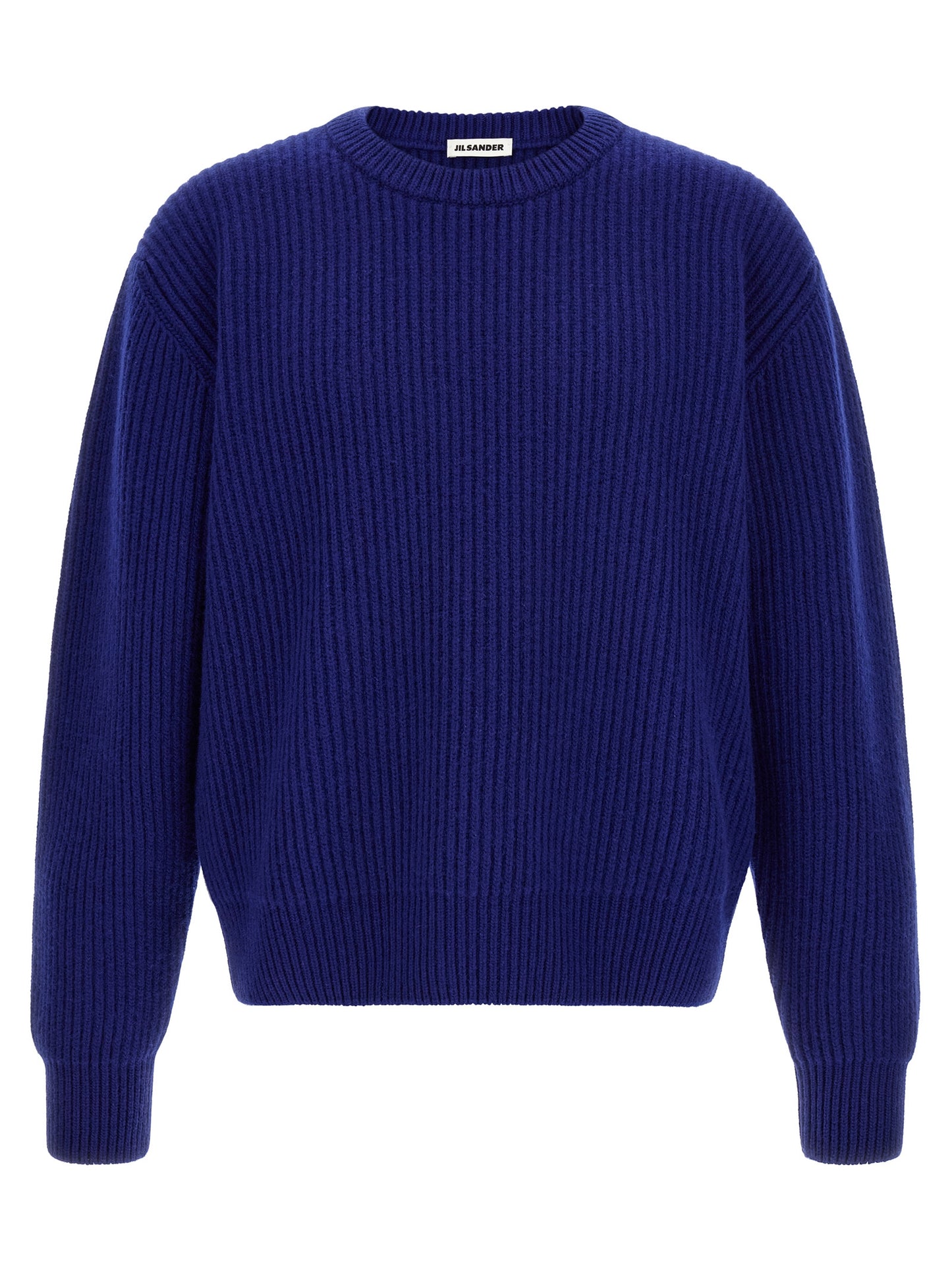 Cardigan by Jil Sander for men in wool blue showcases a captivating silhouette, artfully detailed with a captivating and crew neckline for a truly sophisticated captivating look.