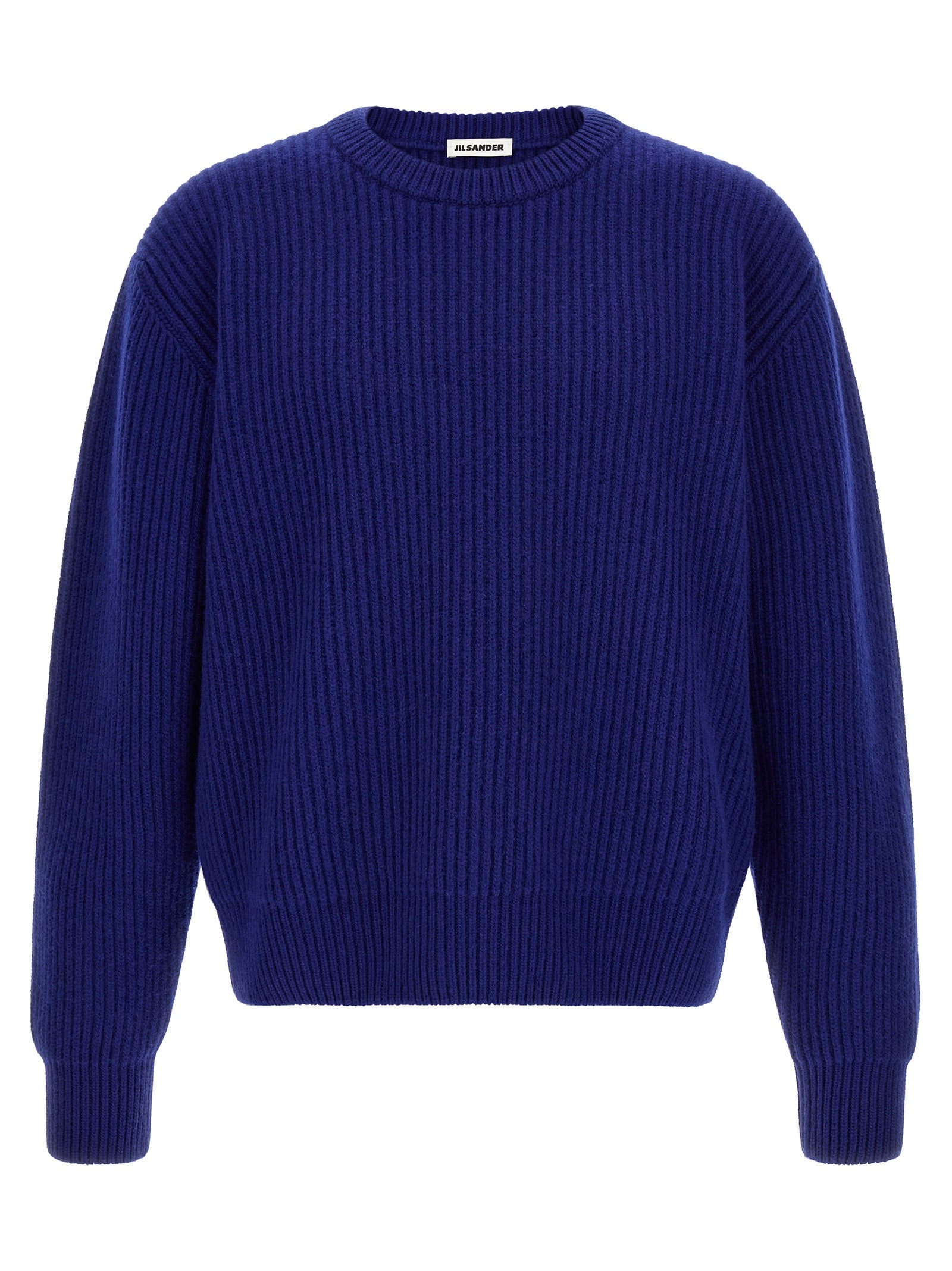 Cardigan by Jil Sander for men in wool blue showcases a captivating silhouette, artfully detailed with a captivating and crew neckline for a truly sophisticated captivating look.