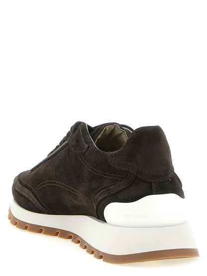 Sneakers by Brunello Cucinelli for women in suede calfskin leather brown features an fashionable silhouette, showcasing the premium Monile Women's Fashion Suede Calfskin Leather Sneakers in a fashionable fashion style that offers a fashionable finish for refined style.