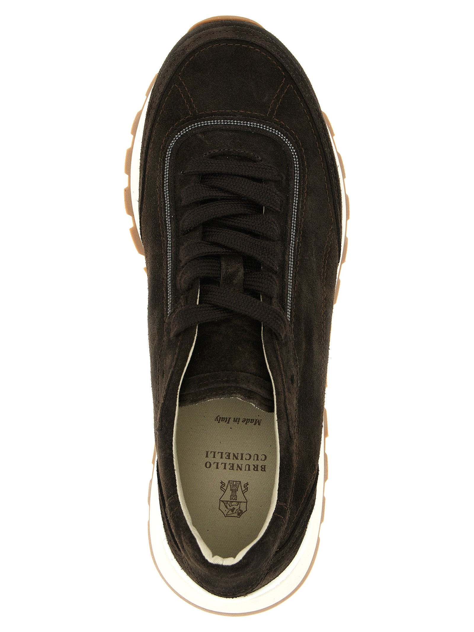 Sneakers by Brunello Cucinelli for women in suede calfskin leather brown presents a on trend silhouette from the Monile Women's Fashion Suede Calfskin Leather Sneakers collection, showcasing a on trend fashion style for an elevated aesthetic.