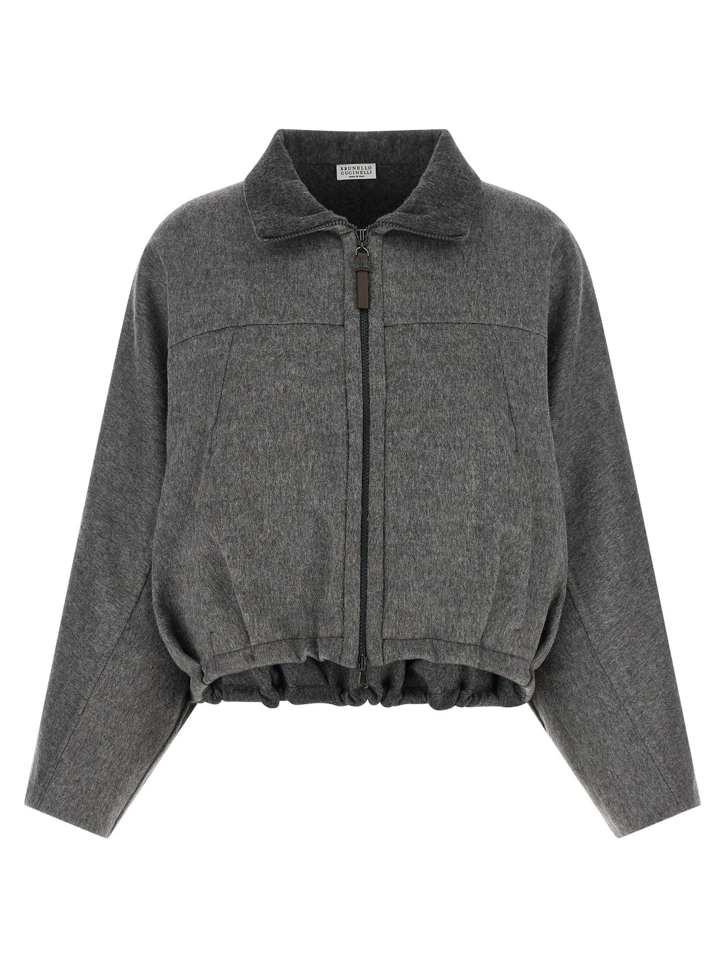 Brunello Cucinelli Monile Women's Crop Top Turtleneck Virgin Wool & Leather Overcoat - Gray