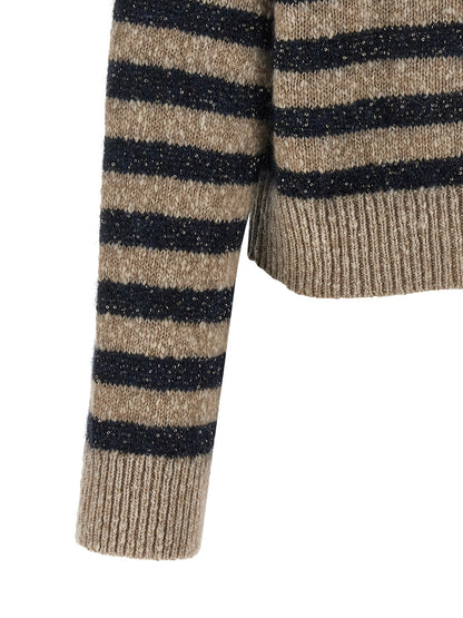 Cardigan by Brunello Cucinelli for women in cashmere wool & sequins multicolor, patterned & striped features an impeccable silhouette, showcasing a sophisticated and detail for a truly impeccable finish.