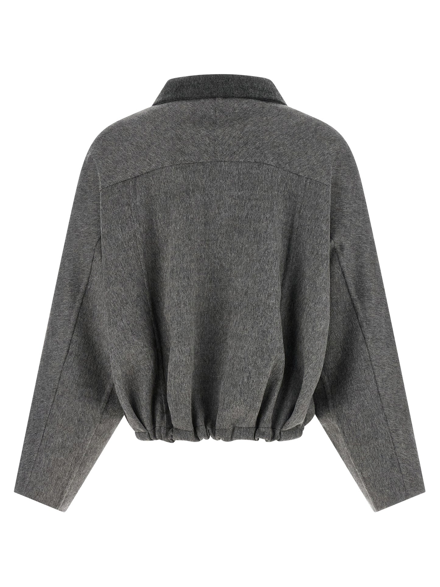 Brunello Cucinelli Monile Women's Crop Top Turtleneck Virgin Wool & Leather Overcoat - Gray
