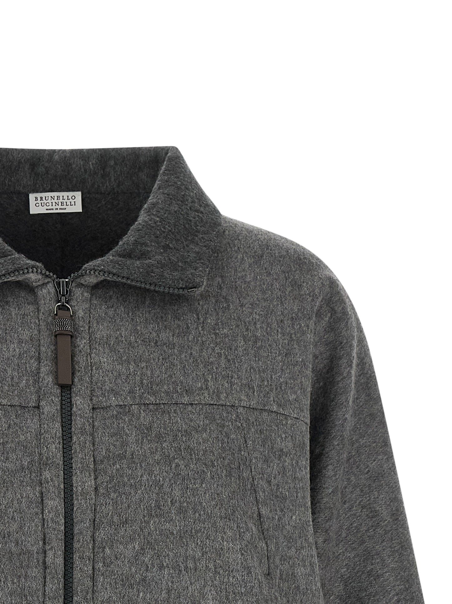 Brunello Cucinelli Monile Women's Crop Top Turtleneck Virgin Wool & Leather Overcoat - Gray