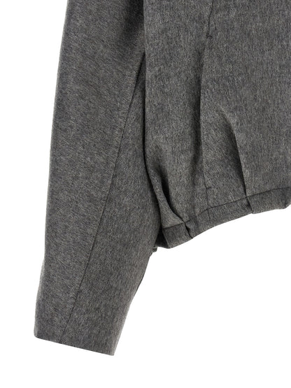 Brunello Cucinelli Monile Women's Crop Top Turtleneck Virgin Wool & Leather Overcoat - Gray