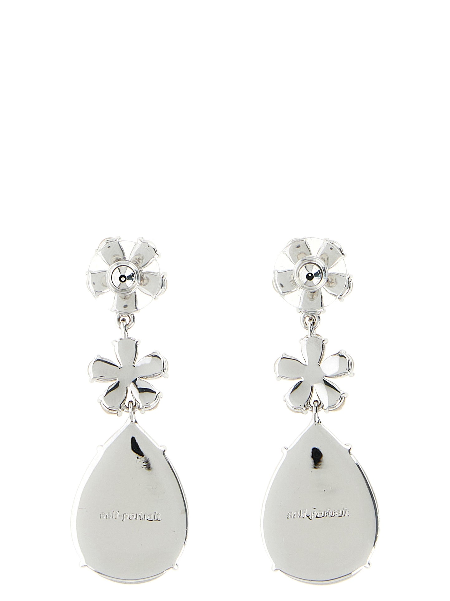 Earrings by Self-Portrait for women in cashmere polyamide & sequins silver presents a curated silhouette, artfully showcasing the curated and refined aesthetic of the Women's Silver Brass & Crystal Earrings.
