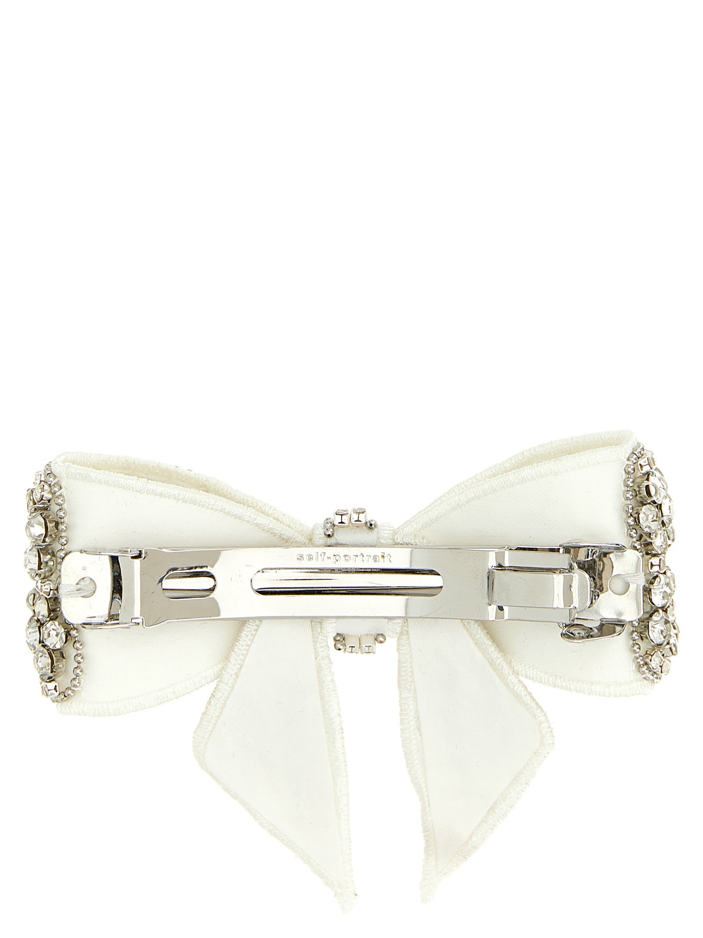 Hair Pin by Self-Portrait for women in virgin cashmere wool & leather white features an opulent silhouette, showcasing the opulent design and intricate detailing of the Polyester Satin & Crystal Hair Pin collection.