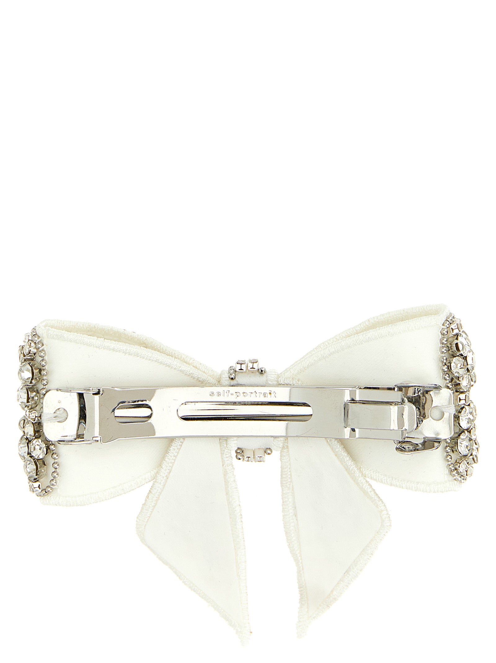 Hair Pin by Self-Portrait for women in virgin cashmere wool & leather white features an opulent silhouette, showcasing the opulent design and intricate detailing of the Polyester Satin & Crystal Hair Pin collection.