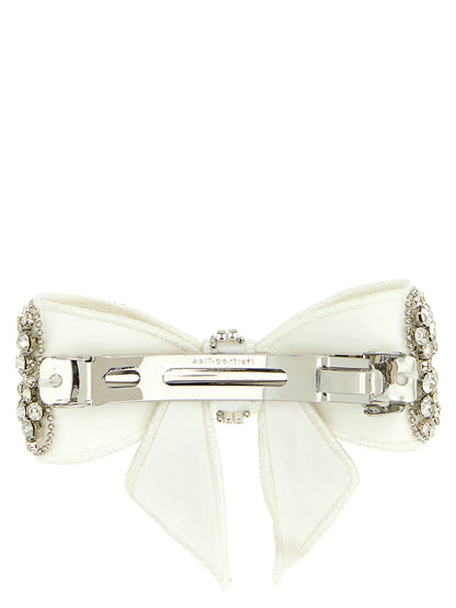 Hair Pin by Self-Portrait for women in virgin cashmere wool & leather white features an opulent silhouette, showcasing the opulent design and intricate detailing of the Polyester Satin & Crystal Hair Pin collection.