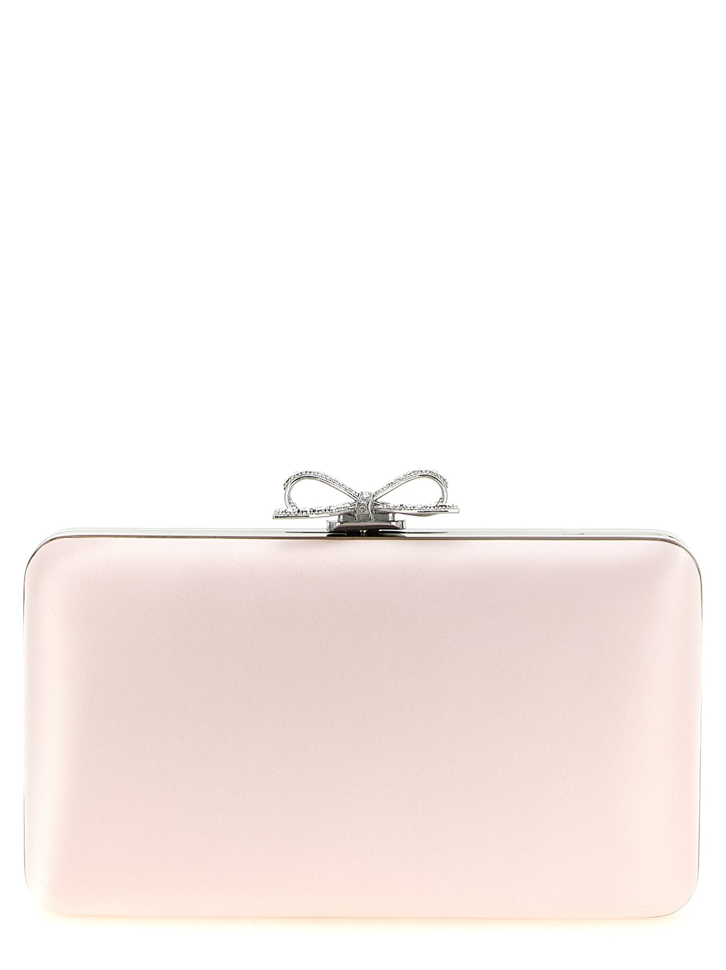 Shoulder Clutch Handbag by Self-Portrait for women in polyester polyurethane satin multicolor & pink showcases a sculptural silhouette, featuring a secure magnetic, ample , and versatile shoulder-strap for a sculptural aesthetic.