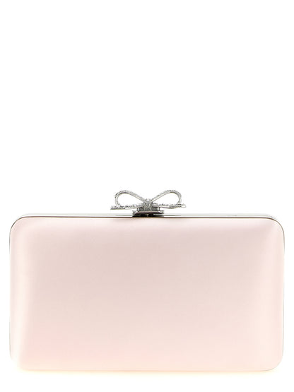Shoulder Clutch Handbag by Self-Portrait for women in polyester polyurethane satin multicolor & pink showcases a sculptural silhouette, featuring a secure magnetic, ample , and versatile shoulder-strap for a sculptural aesthetic.