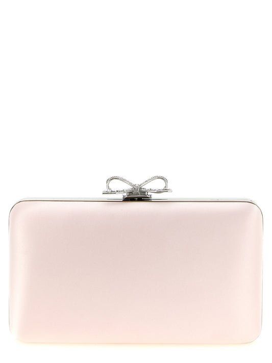 Shoulder Clutch Handbag by Self-Portrait for women in polyester polyurethane satin multicolor & pink showcases a sculptural silhouette, featuring a secure magnetic, ample , and versatile shoulder-strap for a sculptural aesthetic.