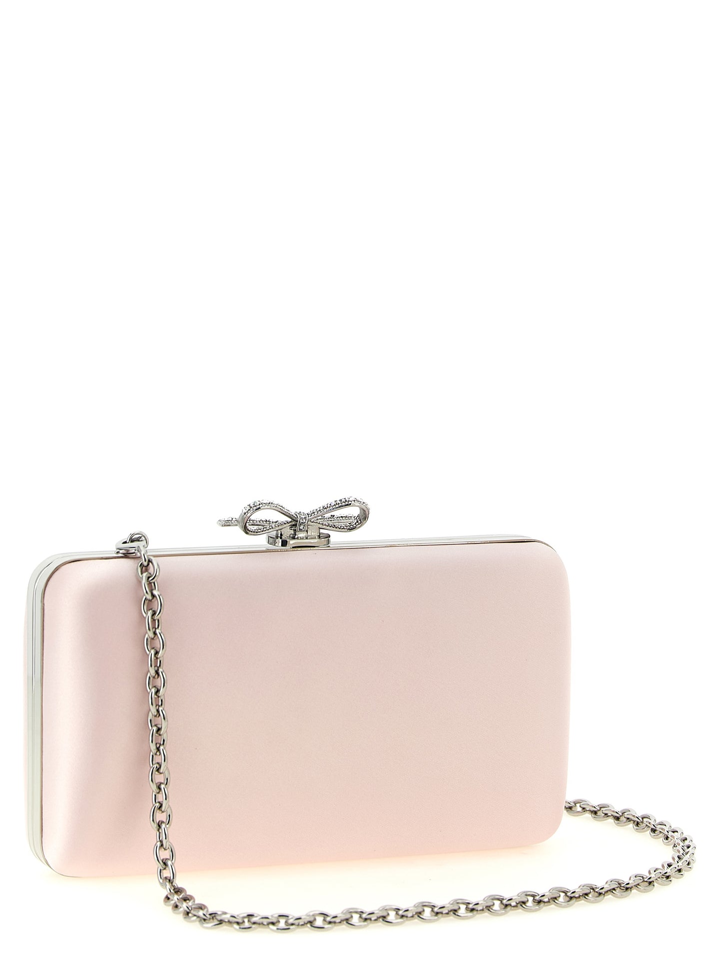 Shoulder Clutch Handbag by Self-Portrait for women in polyester polyurethane satin multicolor & pink features a sculptural silhouette with a secure magnetic, ample , and versatile shoulder-strap for a sculptural finish.