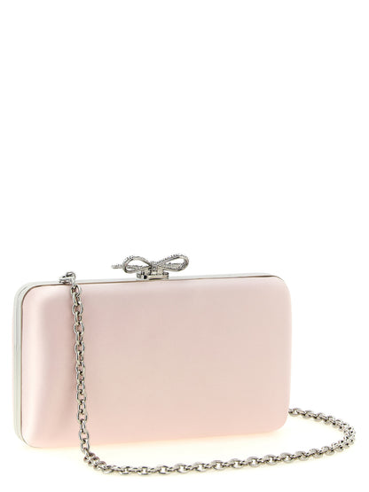 Shoulder Clutch Handbag by Self-Portrait for women in polyester polyurethane satin multicolor & pink features a sculptural silhouette with a secure magnetic, ample , and versatile shoulder-strap for a sculptural finish.