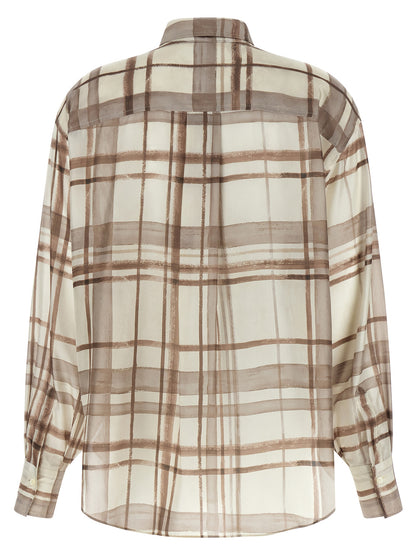 Blouse by Brunello Cucinelli for women in silk beige & patterned features an polished silhouette, showcasing a sophisticated and detail for a truly polished finish.
