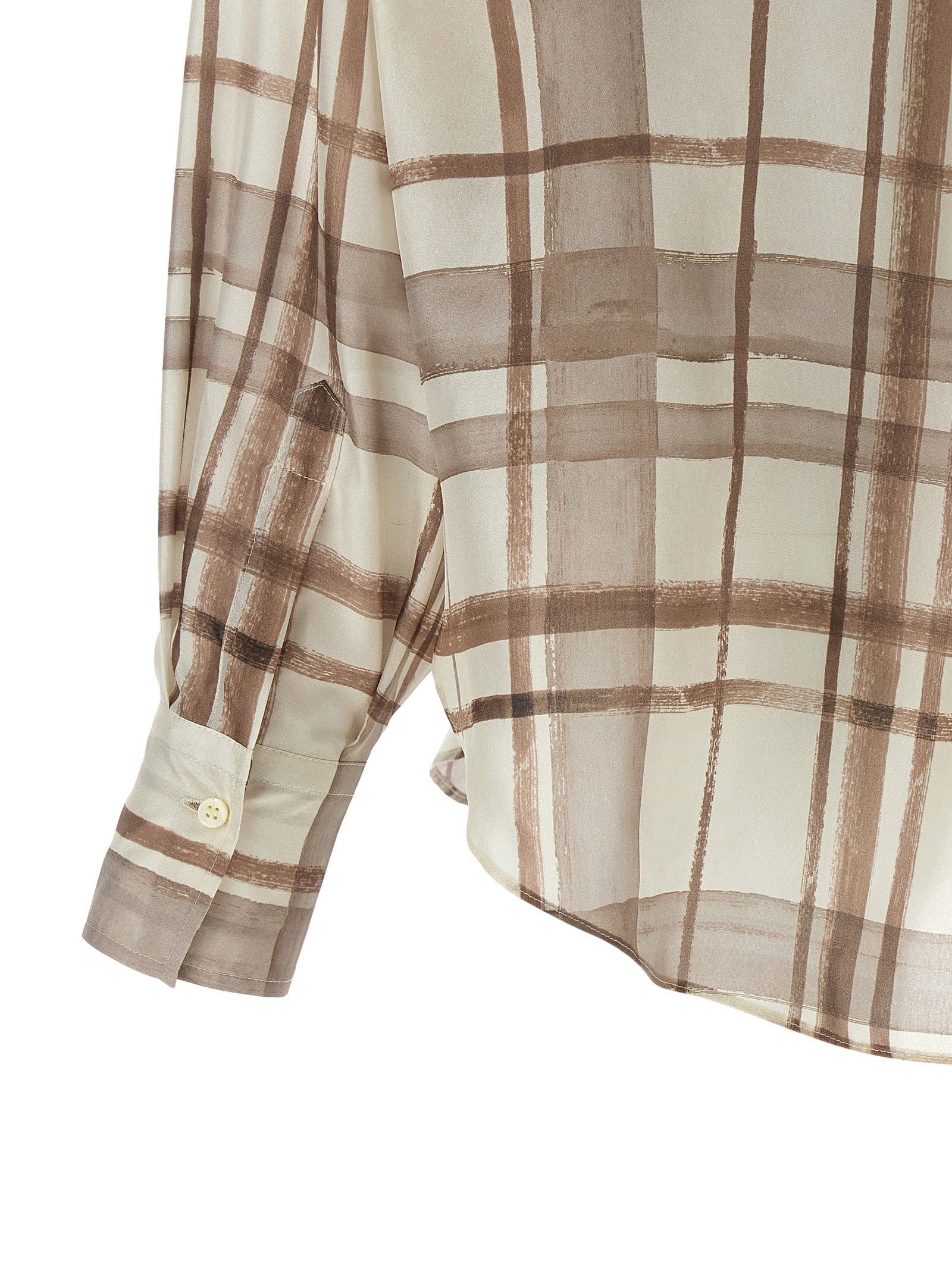 Blouse by Brunello Cucinelli for women in silk beige & patterned presents a discerning silhouette, showcasing a sophisticated and for a truly discerning finish.