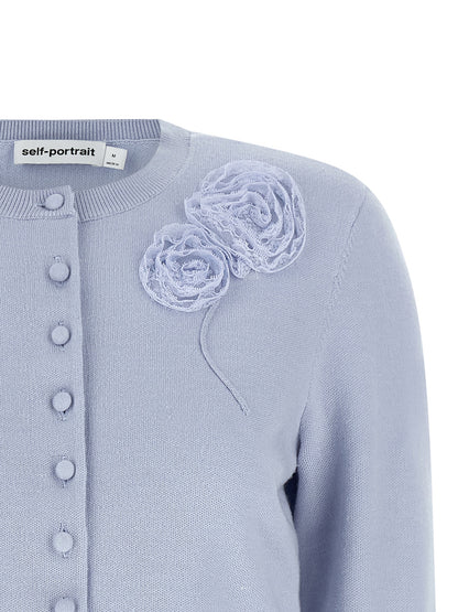 Cardigan by Self-Portrait for women in polyamide polyester silk & wool light-blue features a nuanced silhouette with a refined crew neckline and nuanced detailing for a sophisticated look.