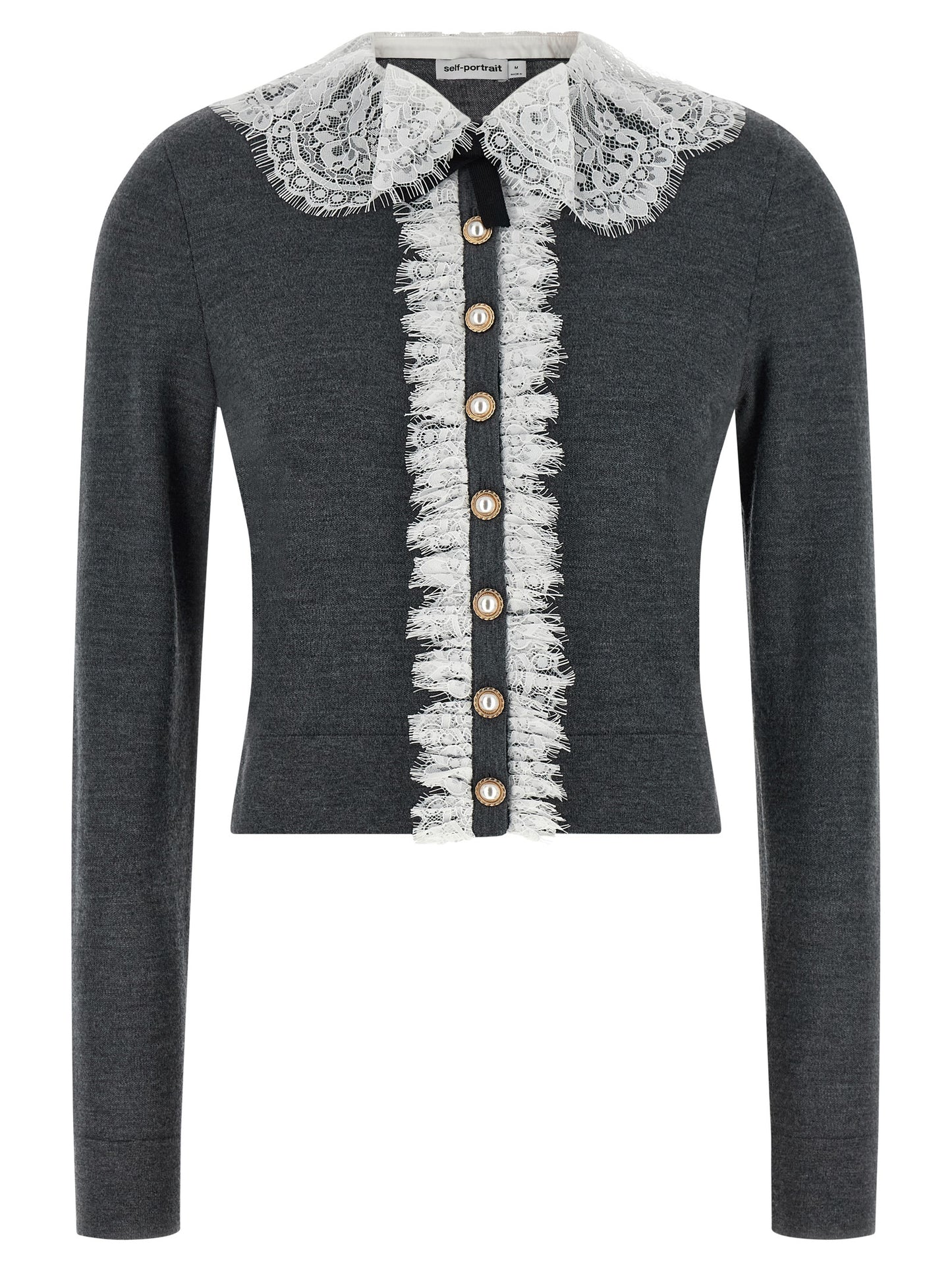 Cardigan by Self-Portrait for women in wool gray features a nuanced silhouette with a refined and nuanced detailing for a sophisticated look.