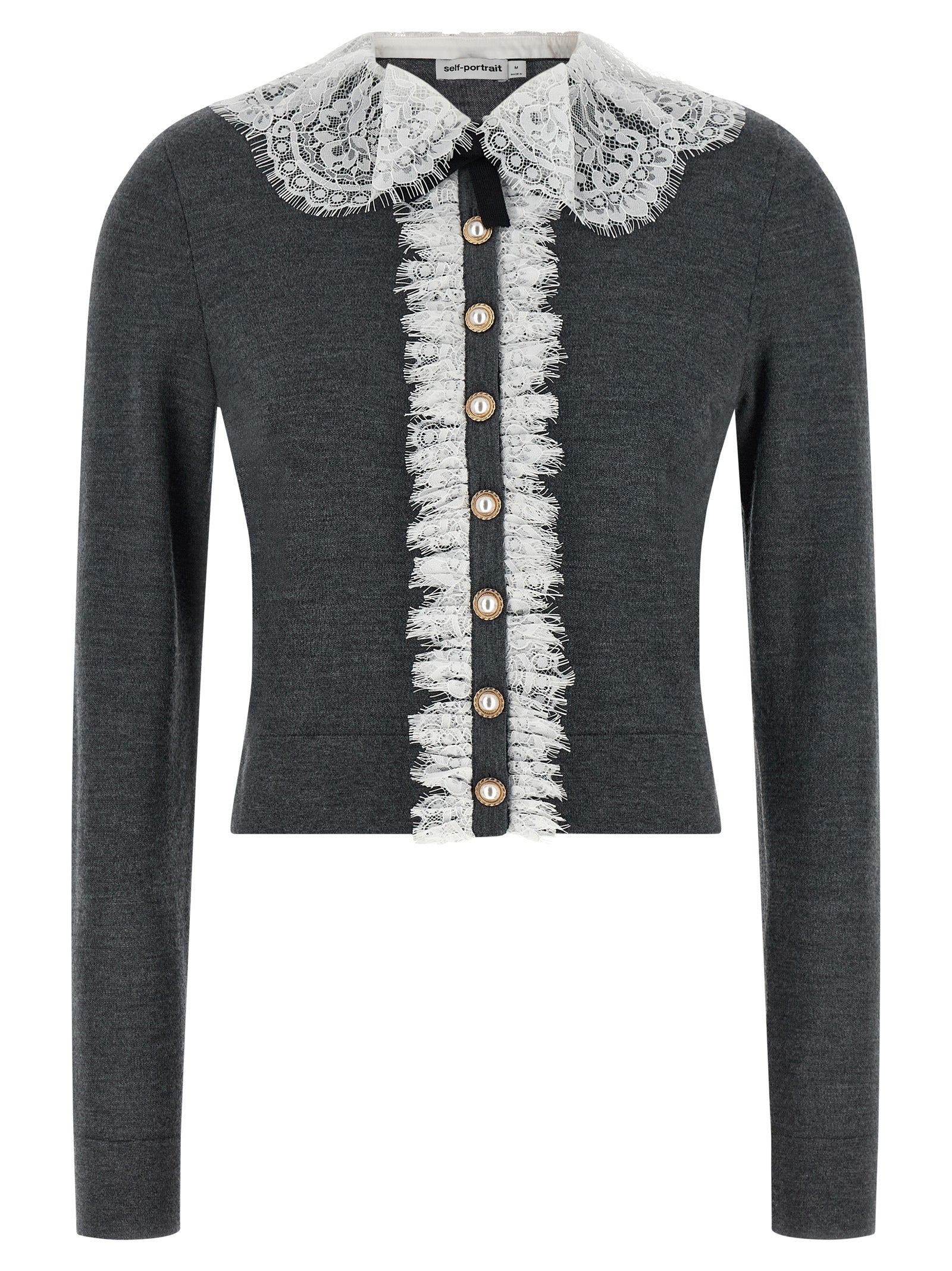 Cardigan by Self-Portrait for women in wool gray features a nuanced silhouette with a refined and nuanced detailing for a sophisticated look.