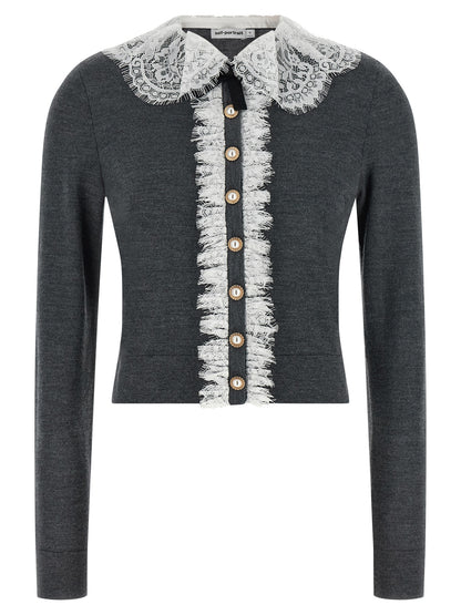 Cardigan by Self-Portrait for women in wool gray features a nuanced silhouette with a refined and nuanced detailing for a sophisticated look.