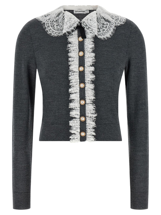 Cardigan by Self-Portrait for women in wool gray features a nuanced silhouette with a refined and nuanced detailing for a sophisticated look.