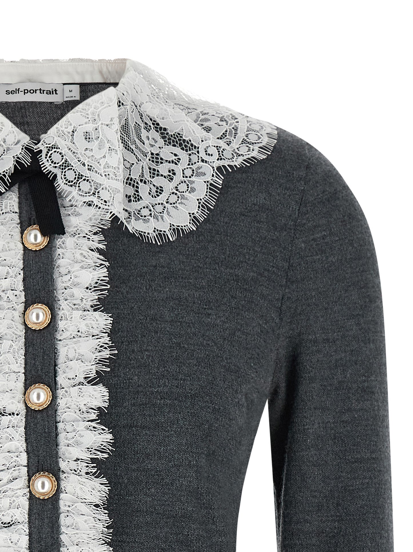 Cardigan by Self-Portrait for women in wool gray presents a textural silhouette, artfully finished with a textural and for a sophisticated, textural look.