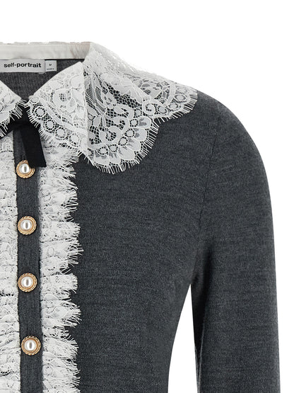 Cardigan by Self-Portrait for women in wool gray presents a textural silhouette, artfully finished with a textural and for a sophisticated, textural look.