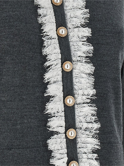 Cardigan by Self-Portrait for women in wool gray features a dramatic silhouette, showcasing a sophisticated and dramatic detail for a timeless, premium look.