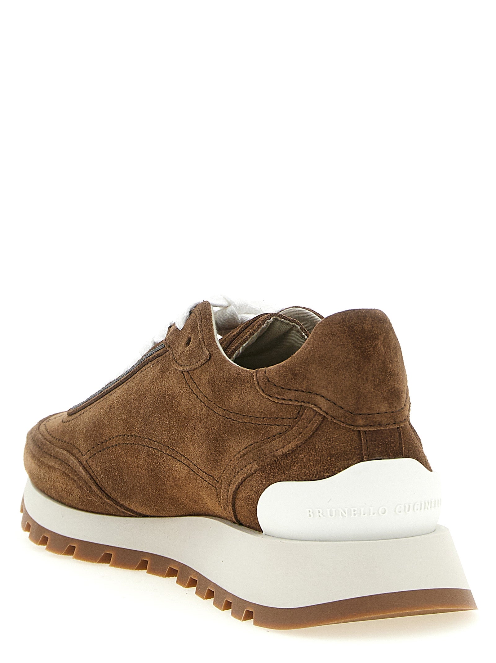 Sneakers by Brunello Cucinelli for women in suede calfskin leather brown features an timeless silhouette from the Monile Women's Low Top Suede Calfskin Leather Sneakers collection, showcasing a signature low-top style with an timeless finish.