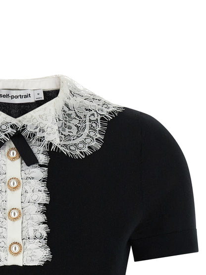 Blouse by Self-Portrait for women in wool bicolour, black & white presents a discerning silhouette, showcasing a sophisticated and for a truly discerning finish.