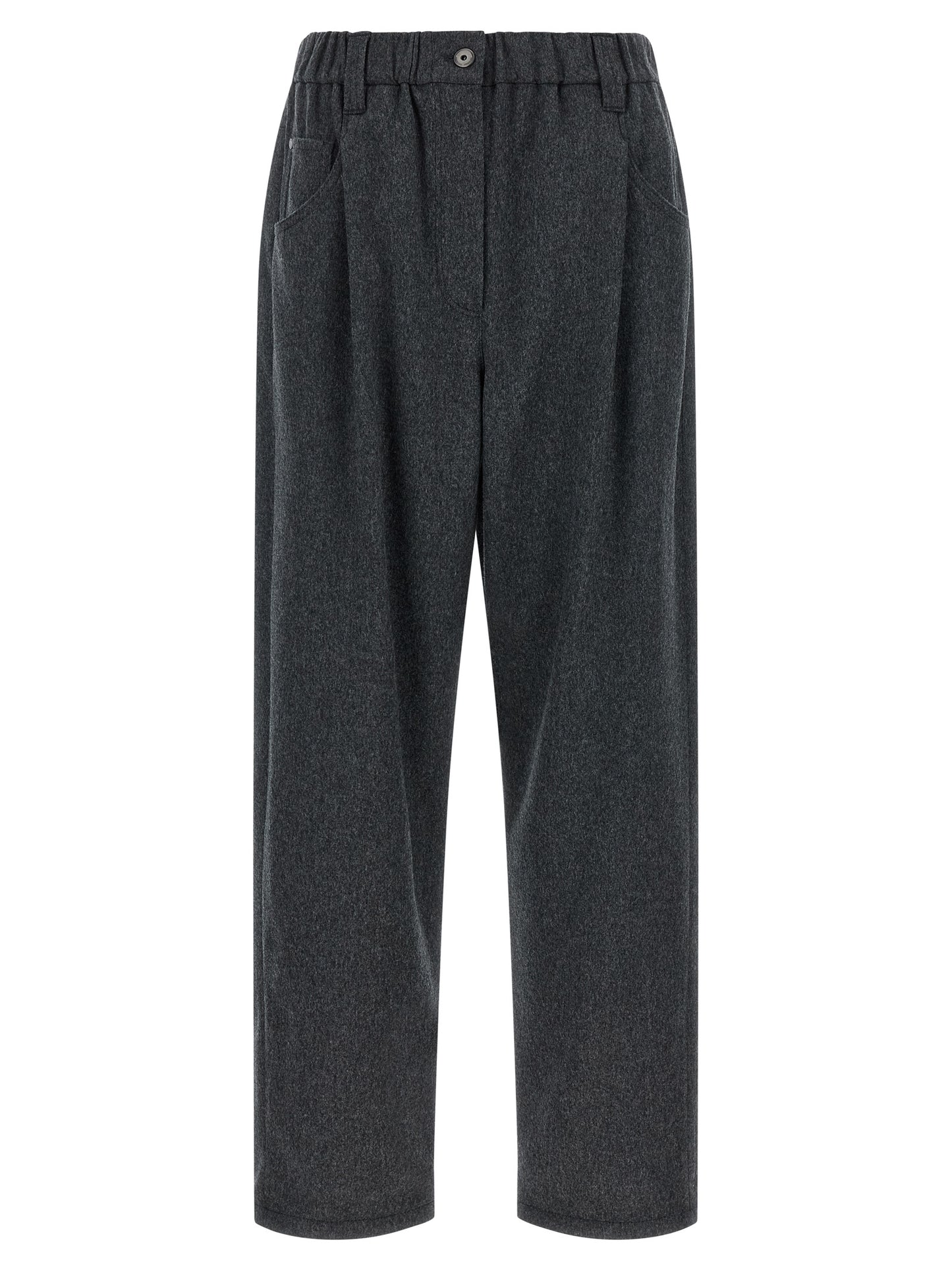 Pants by Brunello Cucinelli for women in wool gray features a enduring silhouette, showcasing a enduring tapered-leg and long with a mid rise for a premium, tailored aesthetic.