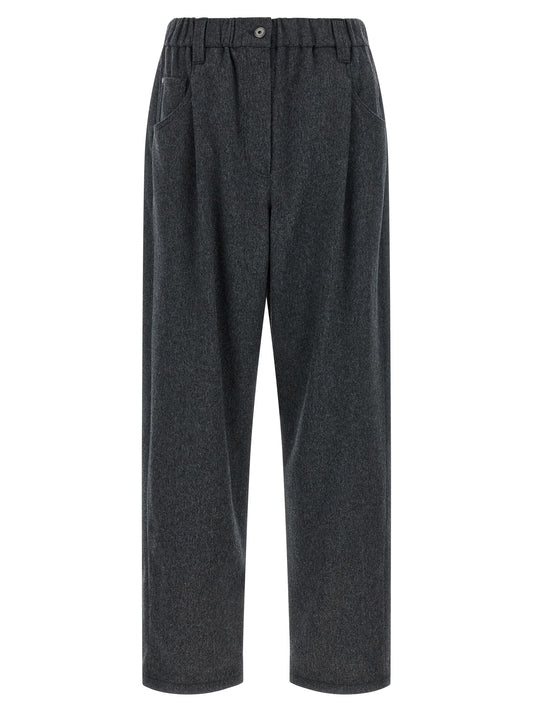 Pants by Brunello Cucinelli for women in wool gray features a enduring silhouette, showcasing a enduring tapered-leg and long with a mid rise for a premium, tailored aesthetic.
