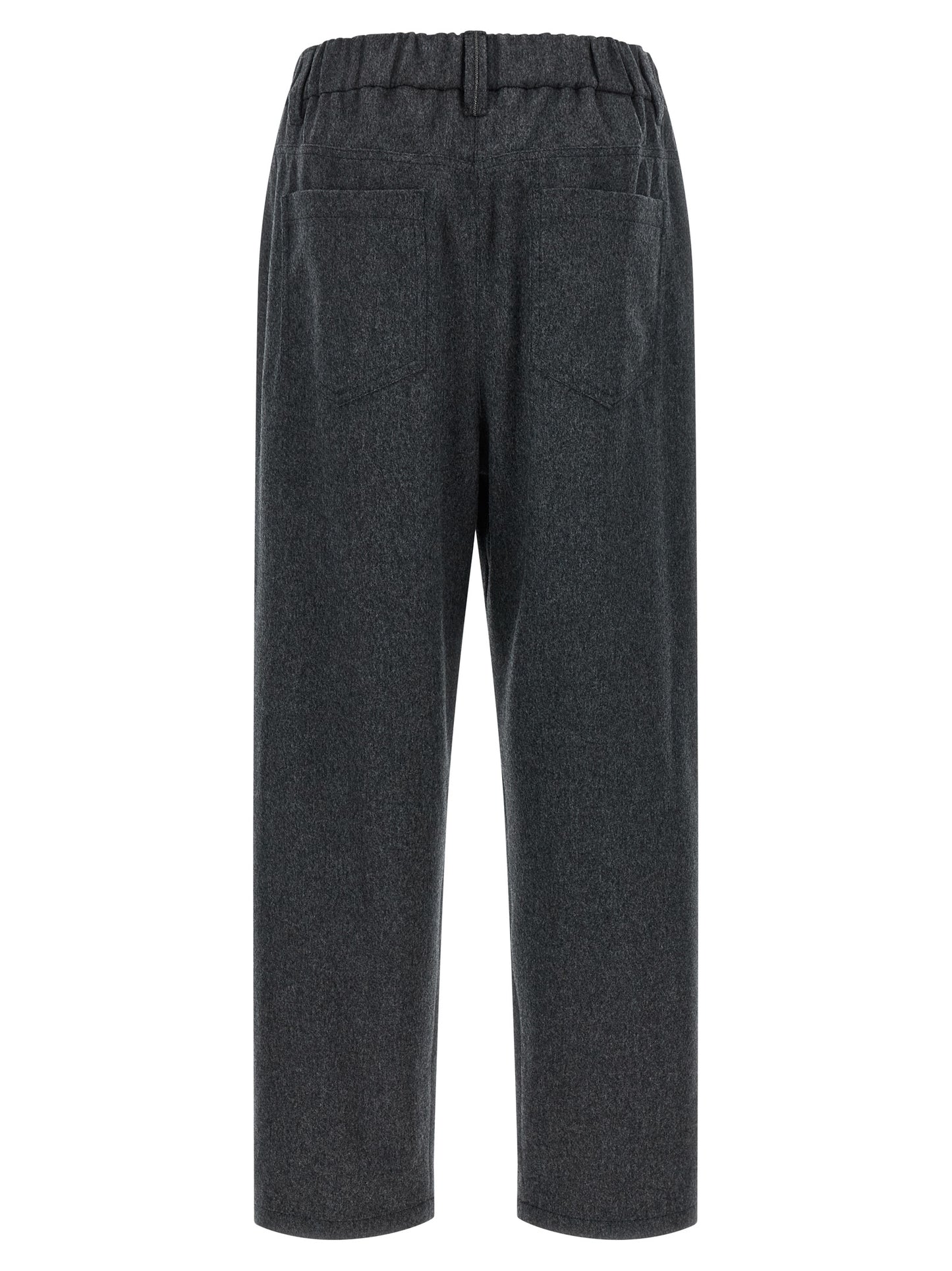 Pants by Brunello Cucinelli for women in wool gray features an understated silhouette, showcasing a sophisticated tapered-leg and long with a refined mid rise for an understated, polished aesthetic.