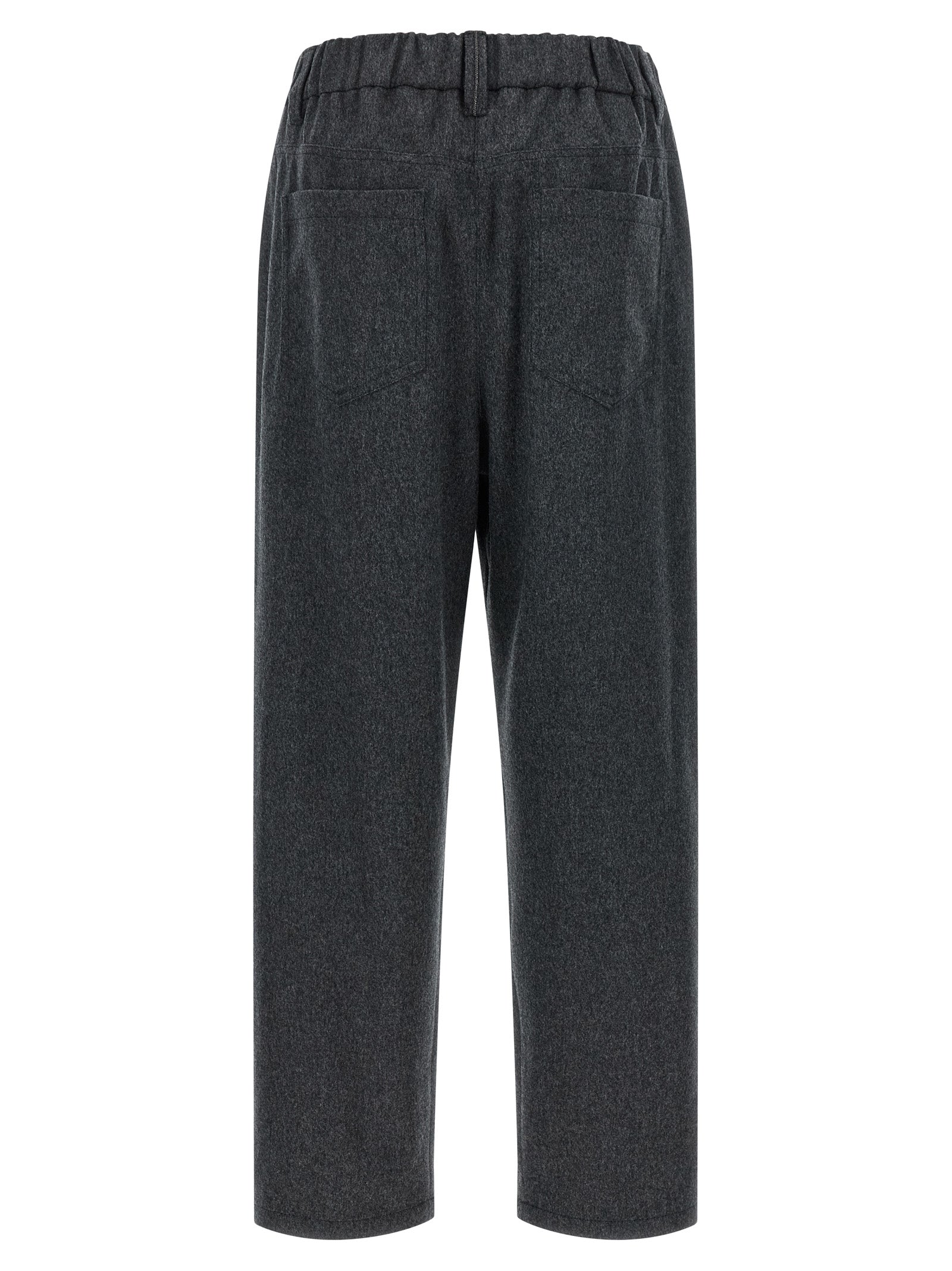Pants by Brunello Cucinelli for women in wool gray features an understated silhouette, showcasing a sophisticated tapered-leg and long with a refined mid rise for an understated, polished aesthetic.