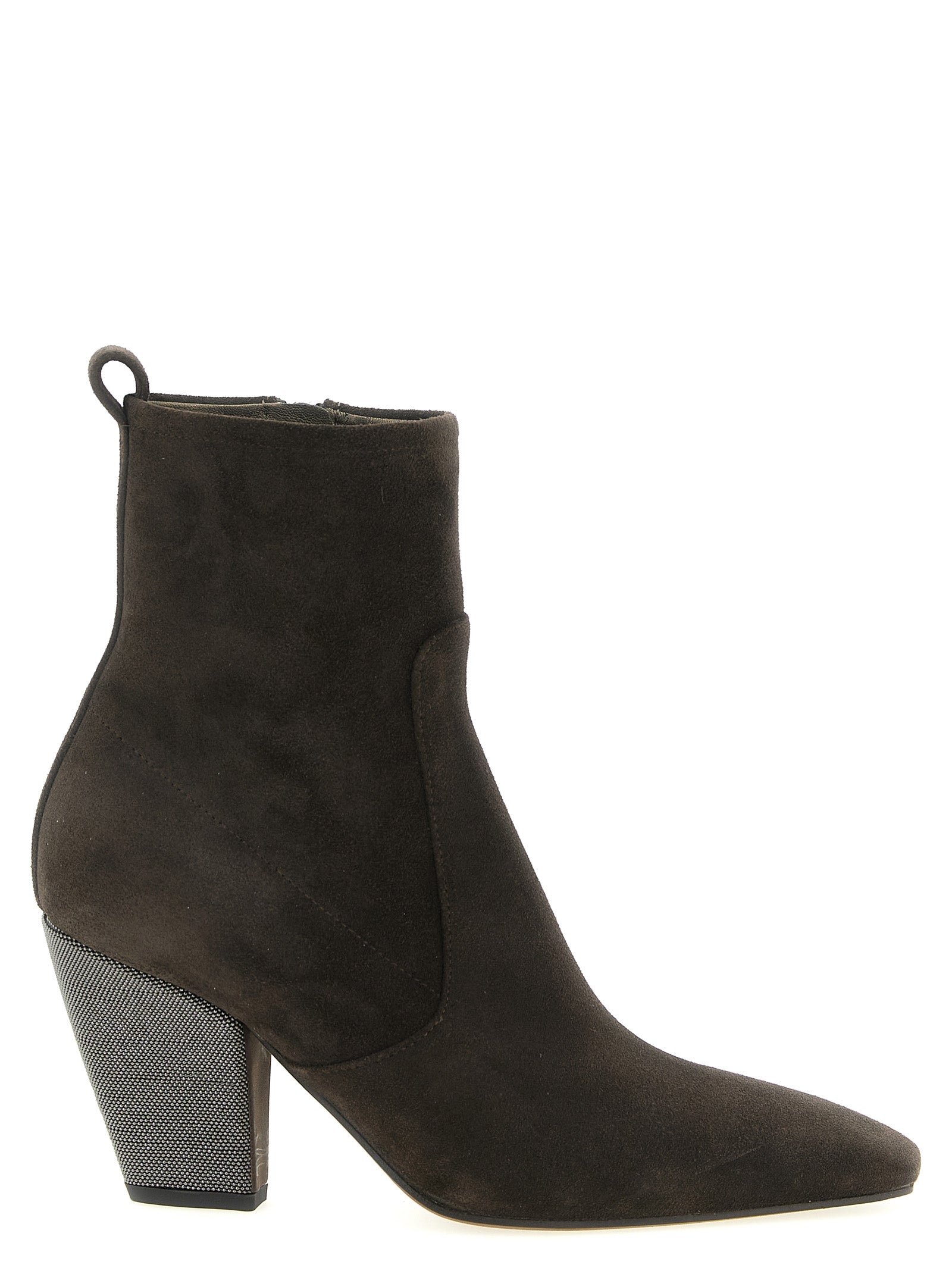 Ankle Boots by Brunello Cucinelli for women in bos taurus suede calfskin leather brown showcases a impeccable silhouette as Monile Women's Bos Taurus Suede Calfskin Leather Ankle Boots, artfully defined by a impeccable and a impeccable square toe style.