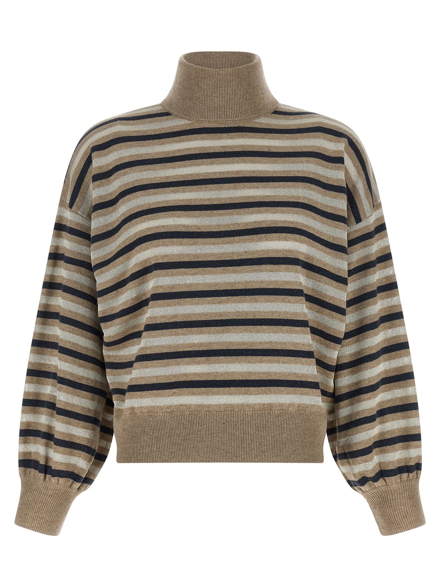 Cardigan by Brunello Cucinelli for women in silk cashmere virgin wool multicolor & striped features an impeccable silhouette, showcasing a sophisticated and long-sleeve detail for a truly impeccable finish.