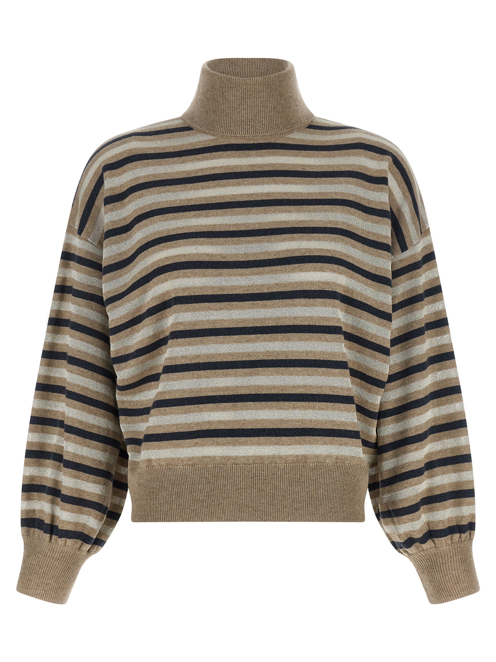 Cardigan by Brunello Cucinelli for women in silk cashmere virgin wool multicolor & striped features an impeccable silhouette, showcasing a sophisticated and long-sleeve detail for a truly impeccable finish.