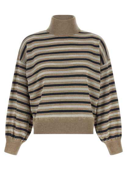 Cardigan by Brunello Cucinelli for women in silk cashmere virgin wool multicolor & striped features an impeccable silhouette, showcasing a sophisticated and long-sleeve detail for a truly impeccable finish.