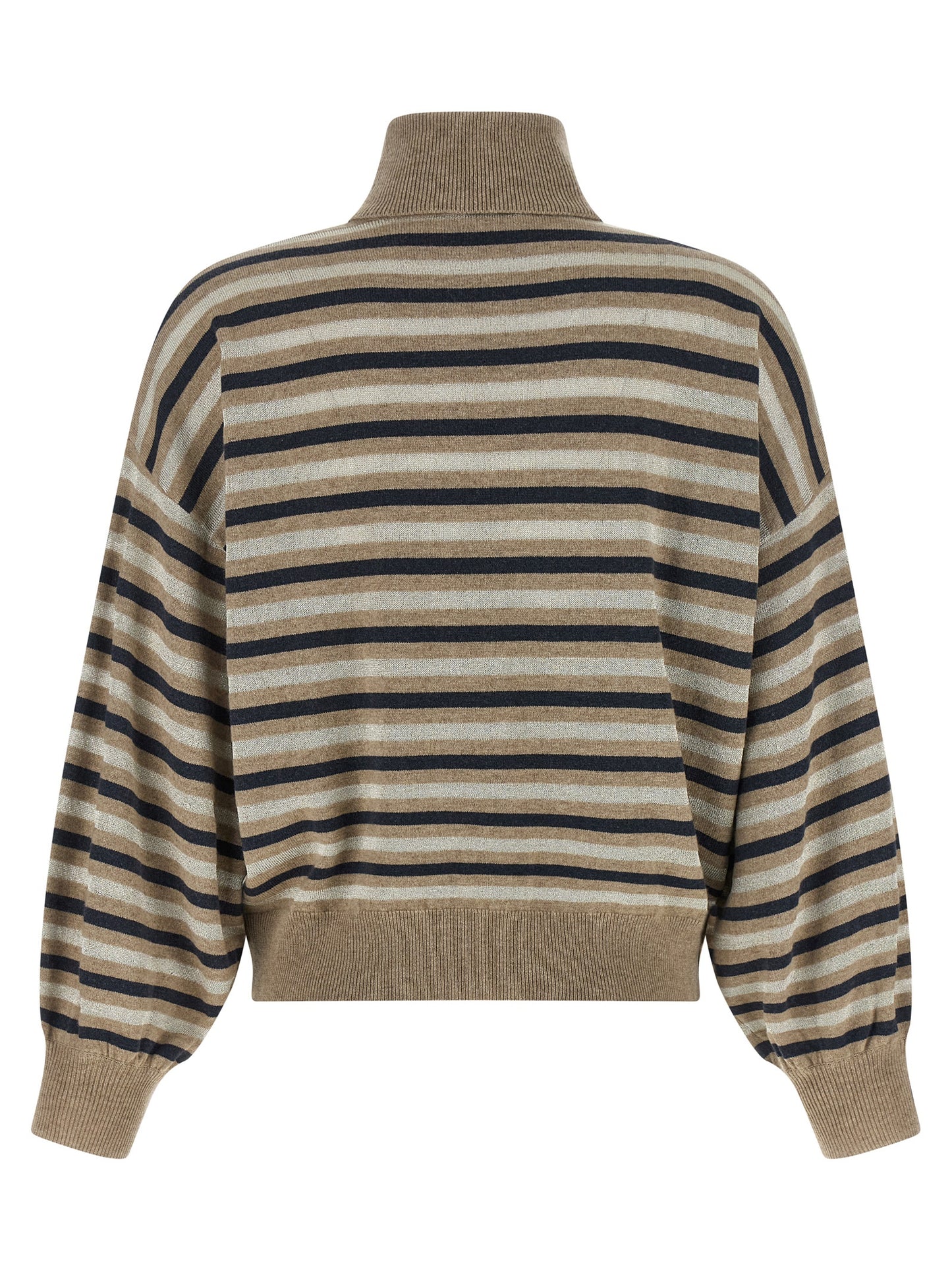 Cardigan by Brunello Cucinelli for women in silk cashmere virgin wool multicolor & striped presents a textural silhouette, artfully finished with a textural and for a sophisticated, textural look.