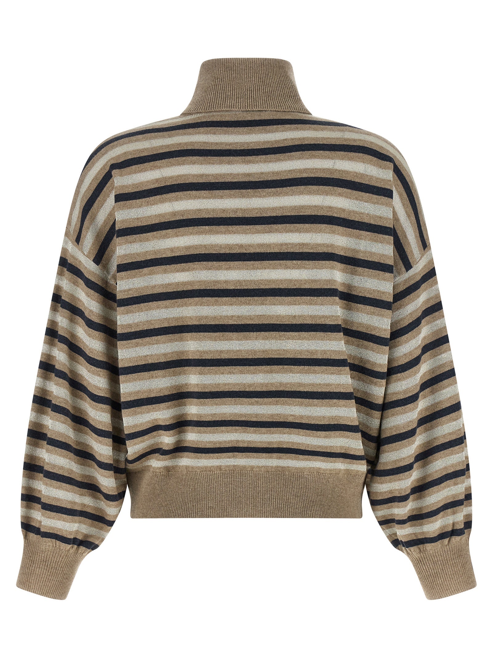 Cardigan by Brunello Cucinelli for women in silk cashmere virgin wool multicolor & striped presents a textural silhouette, artfully finished with a textural and for a sophisticated, textural look.
