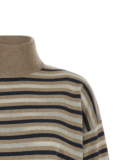 Cardigan by Brunello Cucinelli for women in silk cashmere virgin wool multicolor & striped features an impeccable silhouette, showcasing a sophisticated and detail for a truly impeccable finish.
