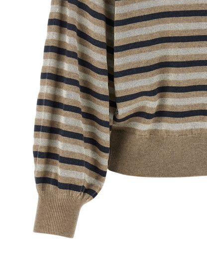Cardigan by Brunello Cucinelli for women in silk cashmere virgin wool multicolor & striped showcases a captivating silhouette, artfully detailed with a captivating and for a truly sophisticated captivating look.